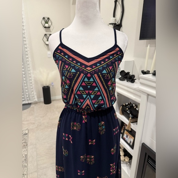 2 x 20$ Xhilaration Black and Yellow Geometric Maxi Dress Size XS - Picture 3 of 7